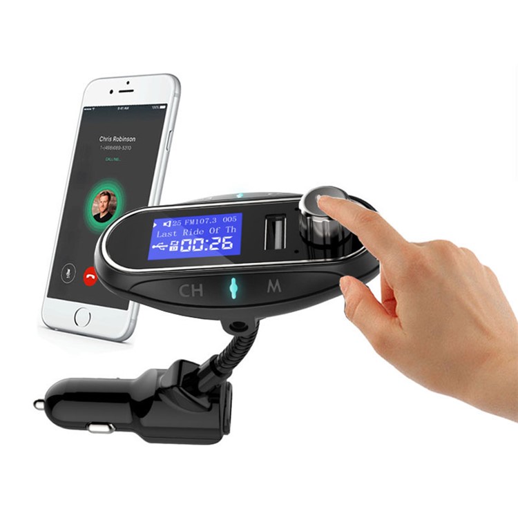 T12 Wireless Car MP3 Player Bluetooth Hands-free Car Kit FM Transmitter Support TF Card/U Disk-1