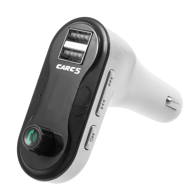 CARC5 Bluetooth TM Transmitter Dual USB Car Charger Wireless Car Kit Support TF Card/Aux-in - Silver-5