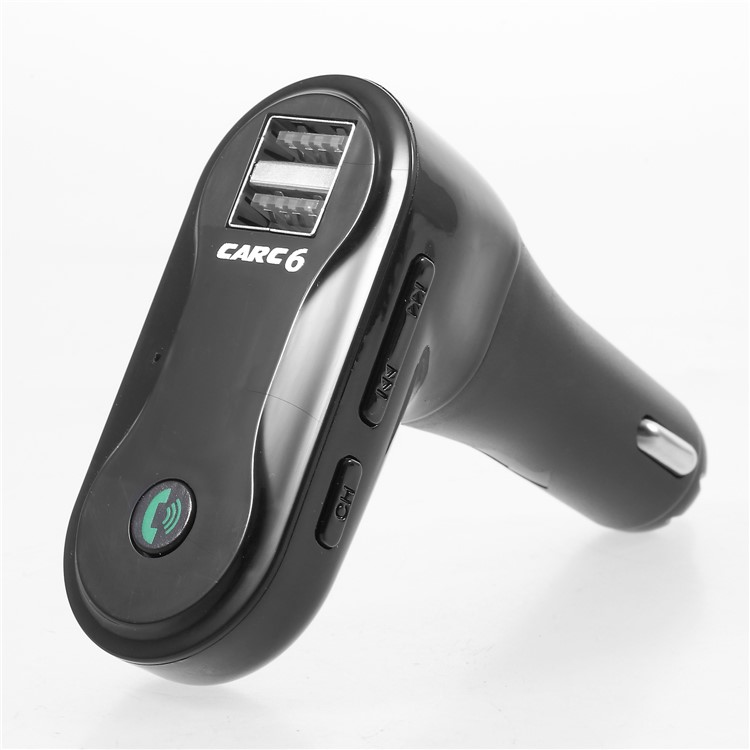 CARC6 Bluetooth TM Transmitter Dual USB Car Charger Wireless Car Kit Support TF Card/Aux-in - Black-5