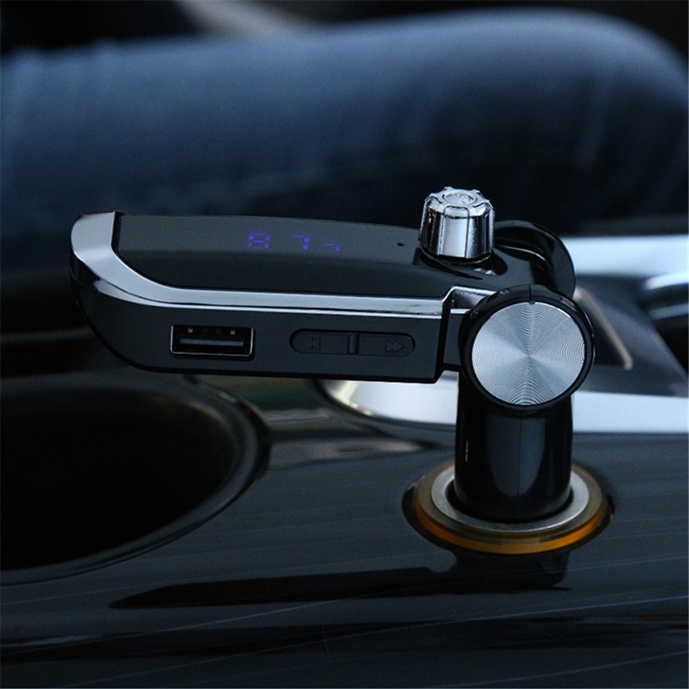 AB Foldable Car Bluetooth Kit FM Transmitter MP3 Player USB Car Charger - Black-16