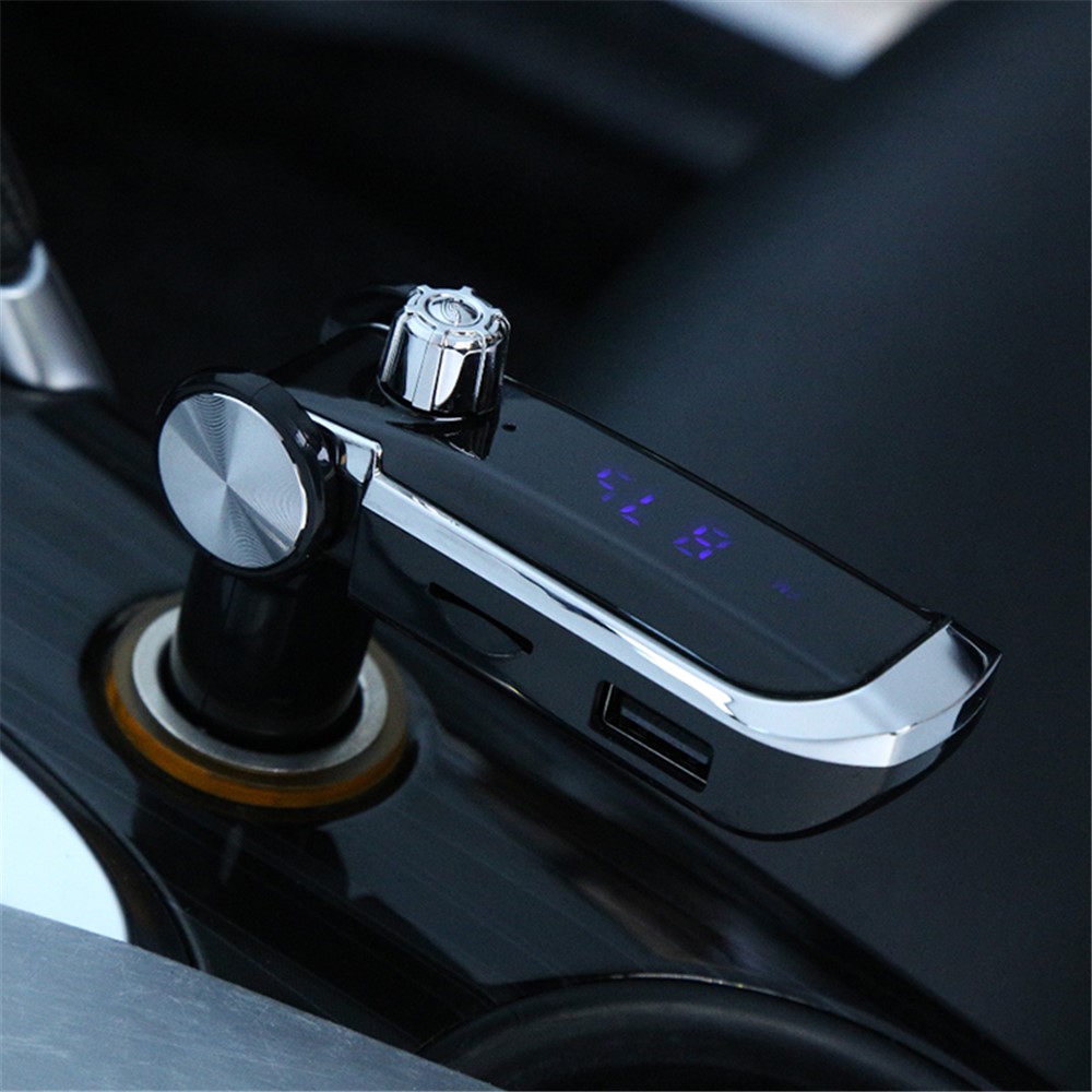 AB Foldable Car Bluetooth Kit FM Transmitter MP3 Player USB Car Charger - Black-17