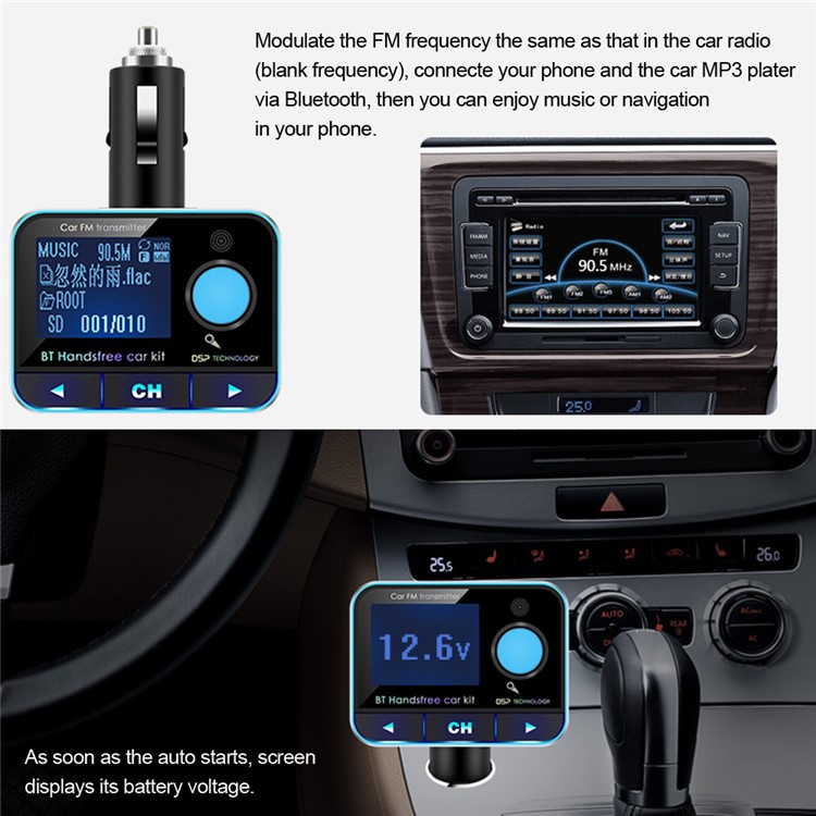BT008 Bluetooth FM Transmitter Dual USB Car Charger Wireless Car Kit Support TF Card/Aux-in-4