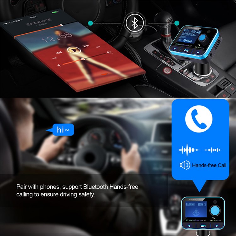 BT008 Bluetooth FM Transmitter Dual USB Car Charger Wireless Car Kit Support TF Card/Aux-in-5