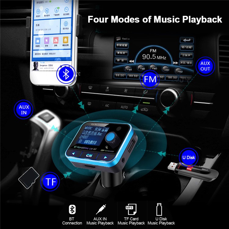 BT008 Bluetooth FM Transmitter Dual USB Car Charger Wireless Car Kit Support TF Card/Aux-in-6