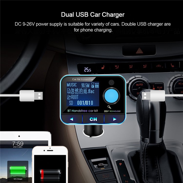 BT008 Bluetooth FM Transmitter Dual USB Car Charger Wireless Car Kit Support TF Card/Aux-in-8