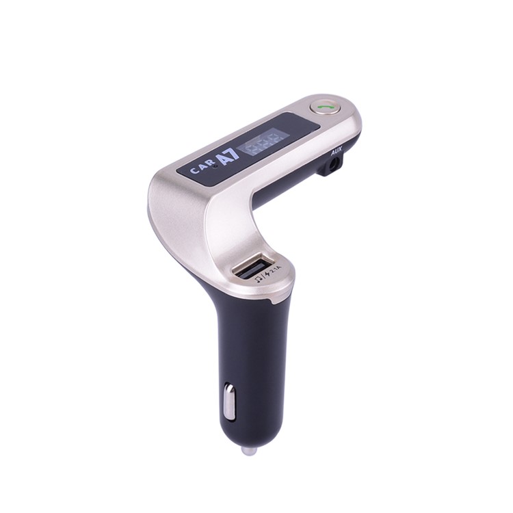 A7 Wireless Bluetooth MP3 Player Hands-free FM Transmitter USB Car Charger Kit - Gold-1