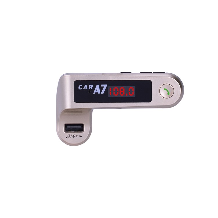 A7 Wireless Bluetooth MP3 Player Hands-free FM Transmitter USB Car Charger Kit - Gold-9