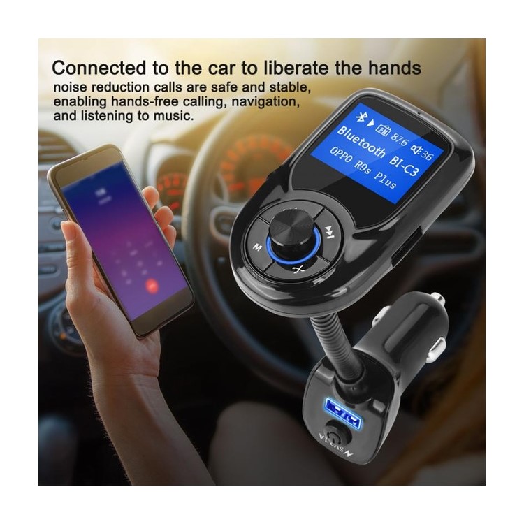 BT-C3 Car Hands-free MP3 Player FM Transmitter Bluetooth Car Kit Support TF Card/U-Disk-2