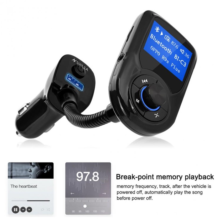 BT-C3 Car Hands-free MP3 Player FM Transmitter Bluetooth Car Kit Support TF Card/U-Disk-3