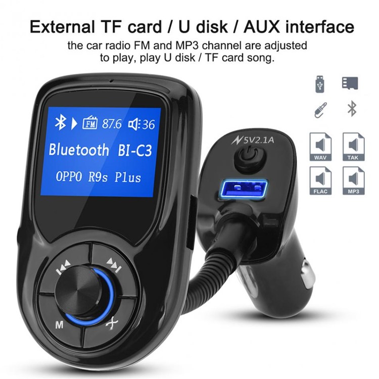 BT-C3 Car Hands-free MP3 Player FM Transmitter Bluetooth Car Kit Support TF Card/U-Disk-5