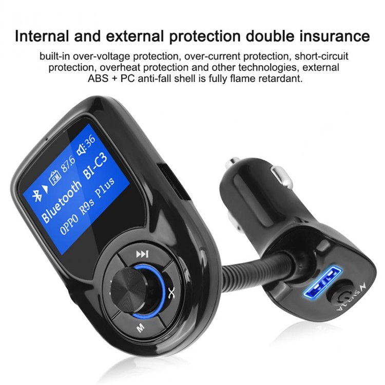 BT-C3 Car Hands-free MP3 Player FM Transmitter Bluetooth Car Kit Support TF Card/U-Disk-6