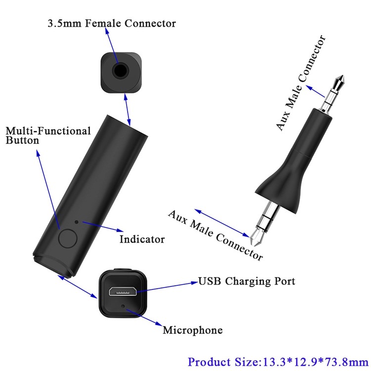 JEDX Bluetooth Car Kit Bluetooth 4.1 Music Receiver 3.5mm AUX Audio Adapter-5