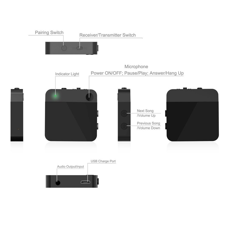 Bluetooth 4.1 Transmitter and Receiver 2-in-1 3.5mm AUX Car MP3 Music Player Hands-free Audio Adapter with Mic-4