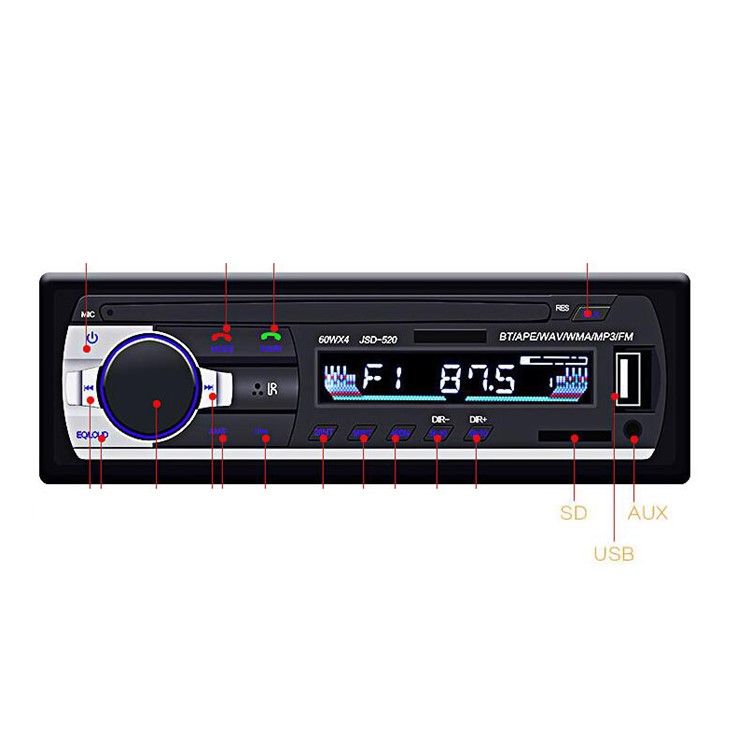 Car Bluetooth MP3 Reproductor FM Soporte de Receptor USB/SD/AUX-8