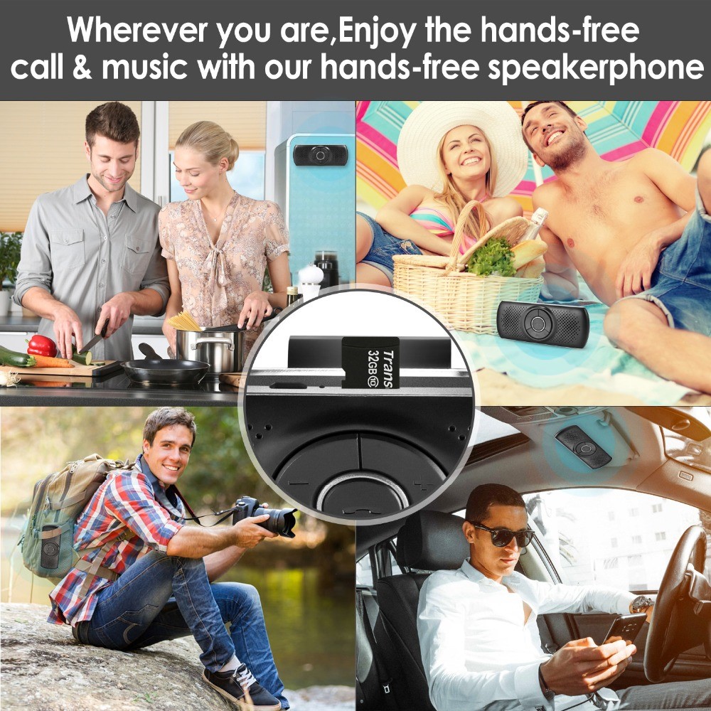 T826 Speaker Handsfree MP3 Music Bluetooth Player Sem Fio Bluetooth 4.2 Kit De Apoio Do Carro EDR TF Conectar 2 Telefones - Prata Negra-5