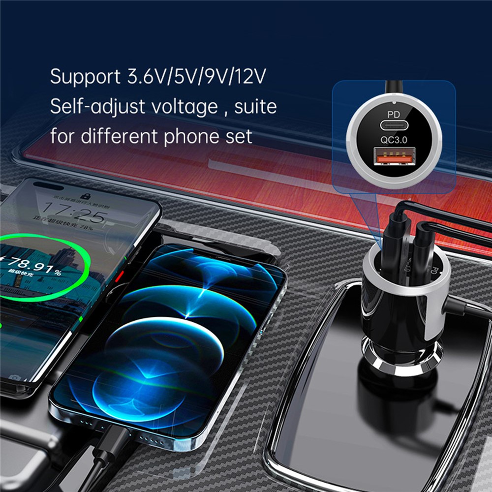 Bluetooth Car FM Transmitter Audio Adapter Receiver PD & QC3.0 Bluetooth Car Adapter Colorful LED Backlit-2