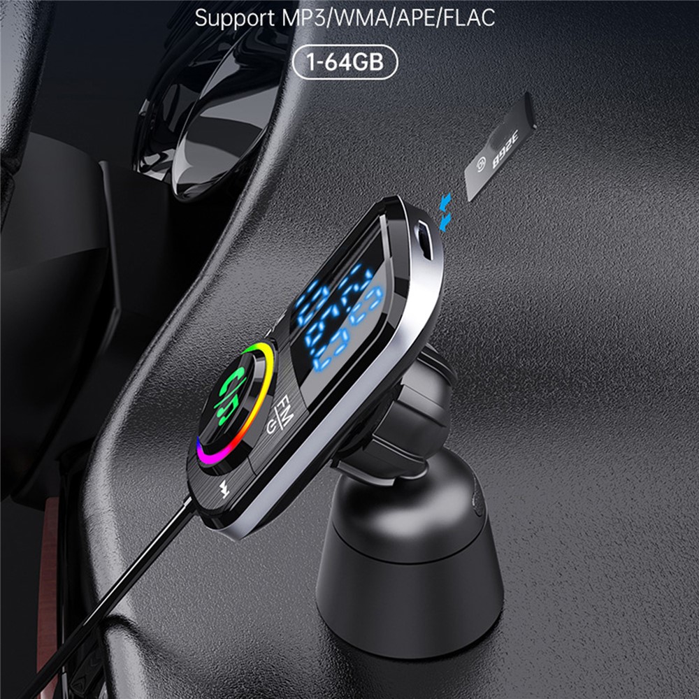 Bluetooth Car FM Transmitter Audio Adapter Receiver PD & QC3.0 Bluetooth Car Adapter Colorful LED Backlit-3
