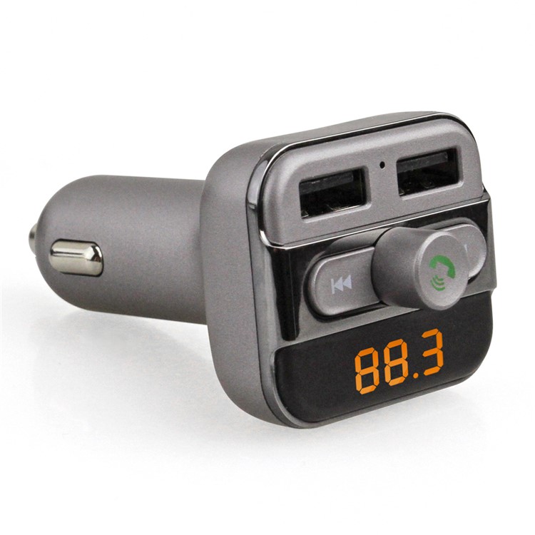 BT20 Bluetooth carro mãos-livres transmissor FM + dual USB carregador de carro cartão de suporte tf - cinza-10