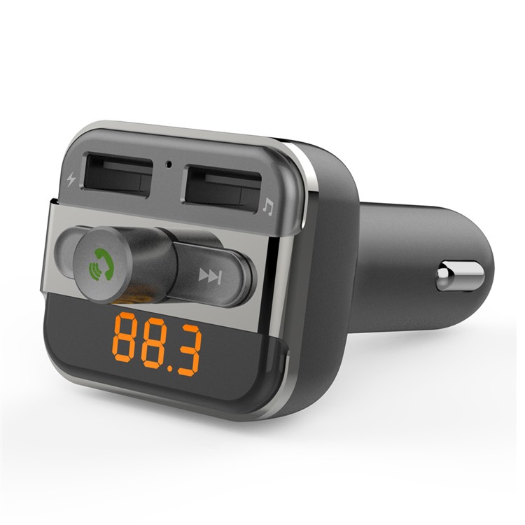 BT20 Bluetooth carro mãos-livres transmissor FM + dual USB carregador de carro cartão de suporte tf - cinza-11