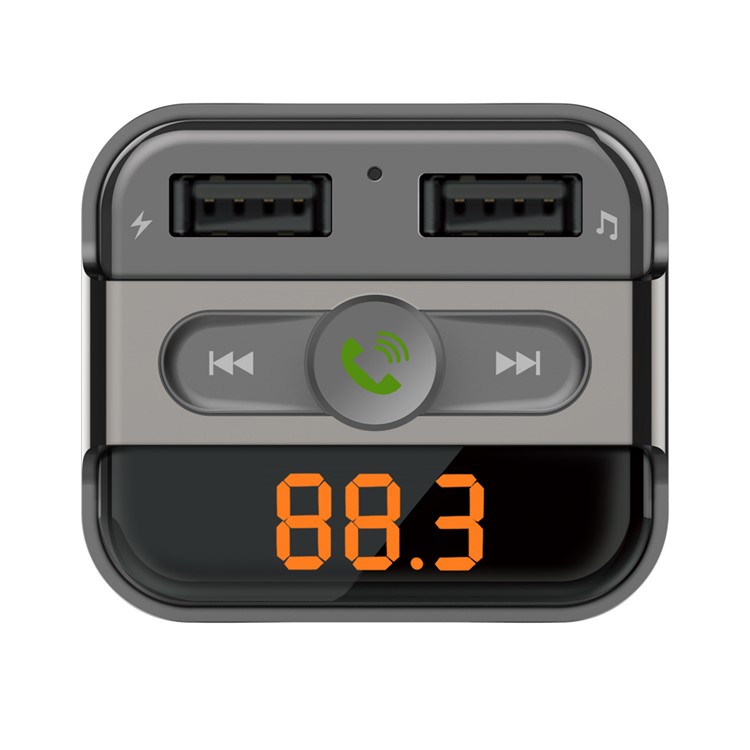 BT20 Bluetooth carro mãos-livres transmissor FM + dual USB carregador de carro cartão de suporte tf - cinza-12