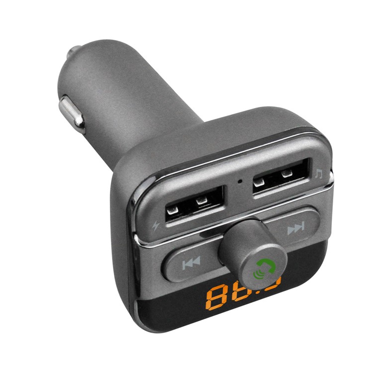 BT20 Bluetooth carro mãos-livres transmissor FM + dual USB carregador de carro cartão de suporte tf - cinza-2