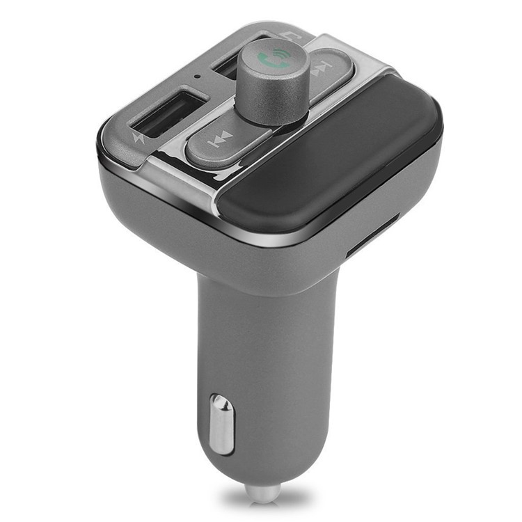 BT20 Bluetooth carro mãos-livres transmissor FM + dual USB carregador de carro cartão de suporte tf - cinza-3