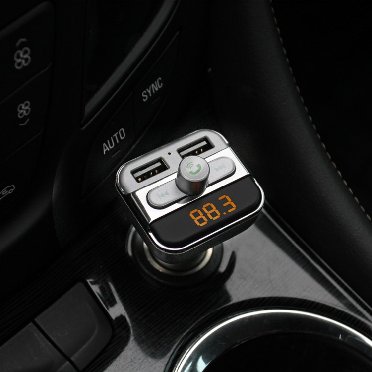 BT20 Bluetooth carro mãos-livres transmissor FM + dual USB carregador de carro cartão de suporte tf - cinza-9