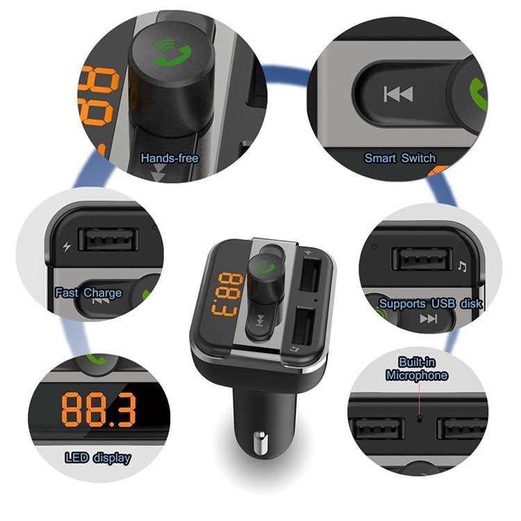 BT20 Bluetooth Car Transmissor FM mãos-livres + Dual USB Carregador de carro MP3 Player Support TF Card - Preto-12