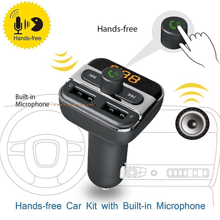 BT20 Bluetooth Car Transmissor FM mãos-livres + Dual USB Carregador de carro MP3 Player Support TF Card - Preto-14