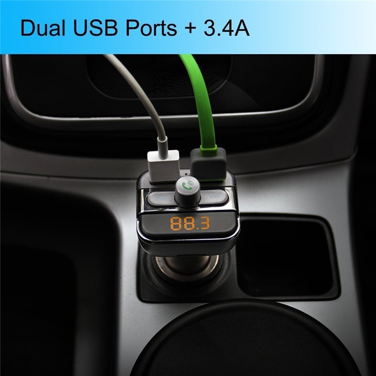 BT20 Bluetooth Car Transmissor FM mãos-livres + Dual USB Carregador de carro MP3 Player Support TF Card - Preto-15