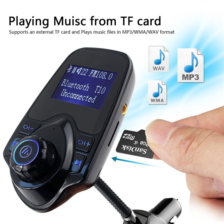 T10 Bluetooth FM Transmitter Car MP3 Player Car Charger Support TF Card-4