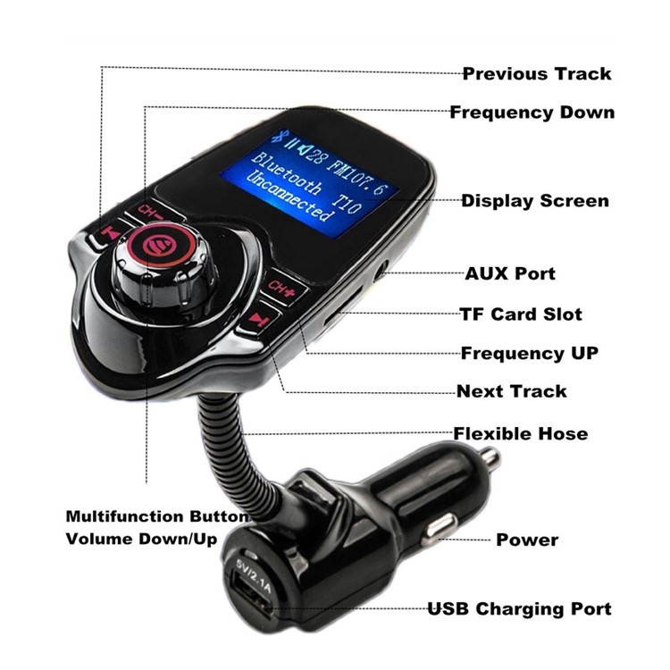 T10 Bluetooth FM Transmitter Car MP3 Player Car Charger Support TF Card-5