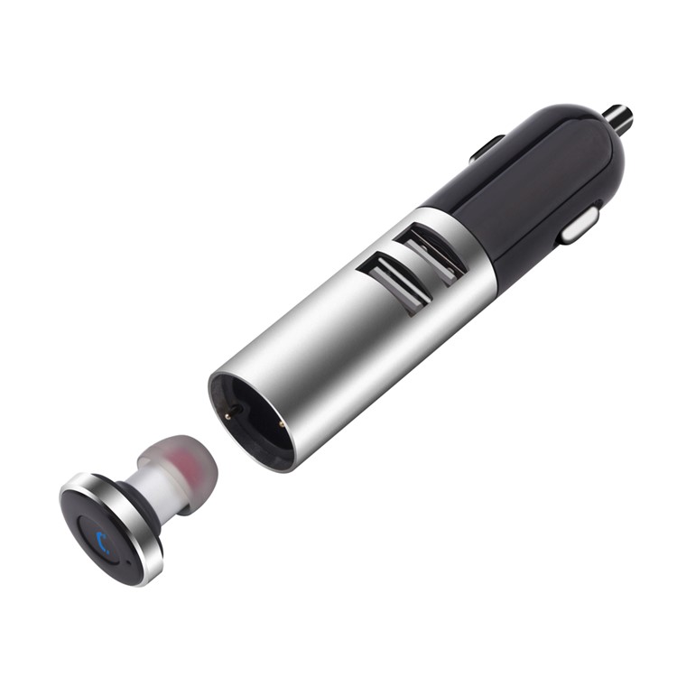 DIGICARE Q9 Dual USB Car Charger Bluetooth 4.0 Stereo Single Headset (CE/FCC/RoHS) - Black / Silver-1