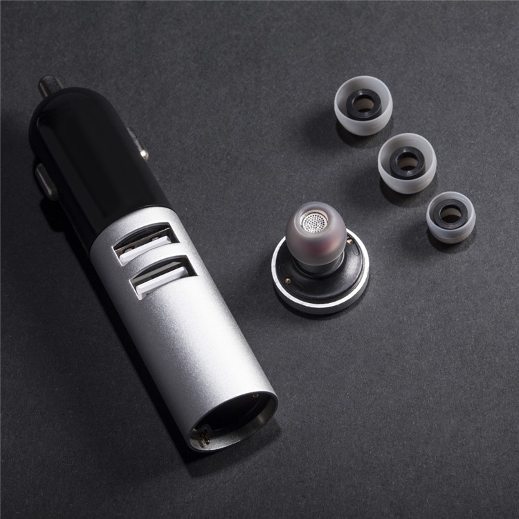 DIGICARE Q9 Dual USB Car Charger Bluetooth 4.0 Stereo Single Headset (CE/FCC/RoHS) - Black / Silver-9