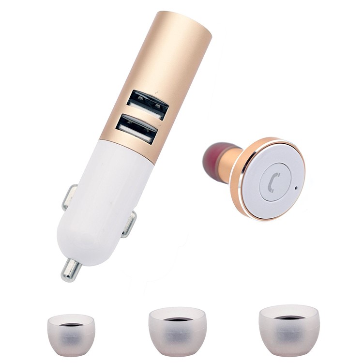 DIGICARE Q9 2-Port USB Car Charger Bluetooth 4.0 Single Headphone (CE/FCC/RoHS) - Gold / White-1