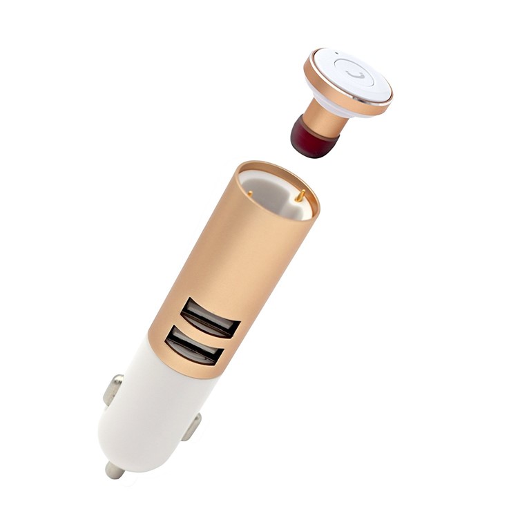 DIGICARE Q9 2-Port USB Car Charger Bluetooth 4.0 Single Headphone (CE/FCC/RoHS) - Gold / White-3