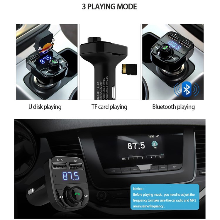 HY-82 Car Hands-free Bluetooth MP3 Music Player FM Transmitter with Dual USB Output-11