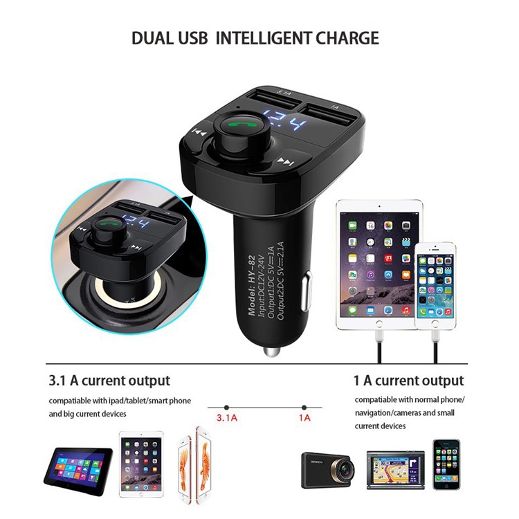 HY-82 Car Hands-free Bluetooth MP3 Music Player FM Transmitter with Dual USB Output-2