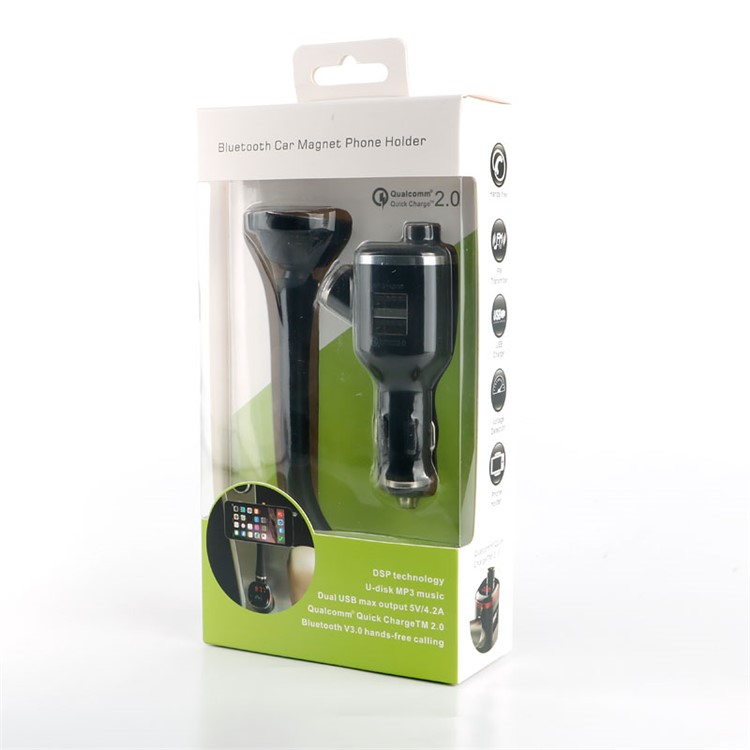 BT15 Wireless Bluetooth Music Player FM Transmitter + Magnetic Car Mount + QC 2.0 Car Charger Car Kit-6