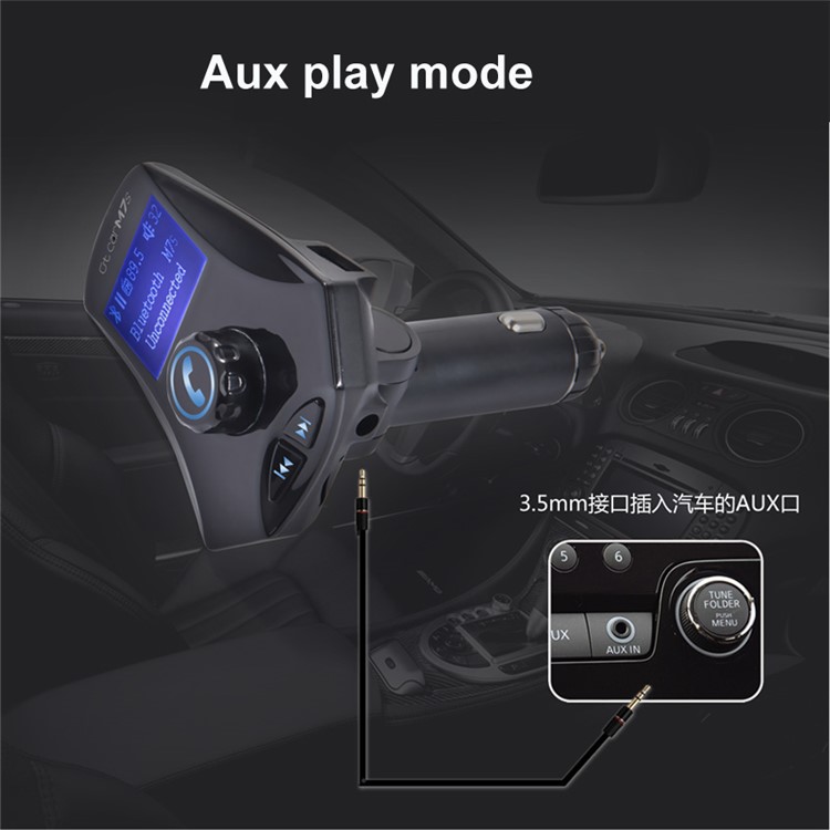 M7s LED Monitor Car MP3 Player Bluetooth FM Transmitter Car Kit Support Aux-in / TF Card / U-Disk - Black-3