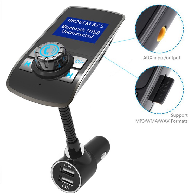 HY68 FM Transmitter Wireless In-car Bluetooth Car Kit MP3 Player Dual USB Car Charger-13