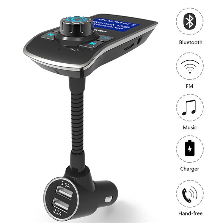 HY68 FM Transmitter Wireless In-car Bluetooth Car Kit MP3 Player Dual USB Car Charger-3