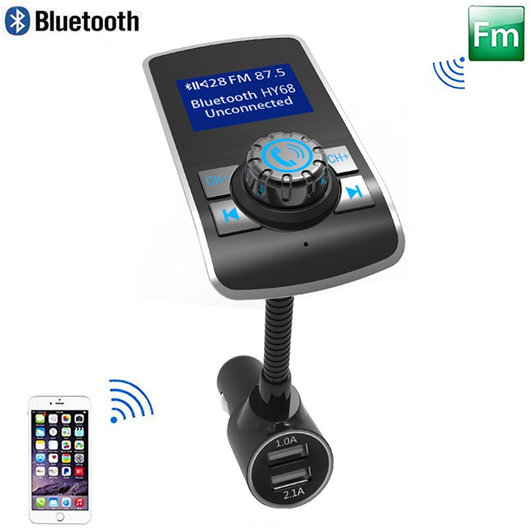 HY68 FM Transmitter Wireless In-car Bluetooth Car Kit MP3 Player Dual USB Car Charger-4
