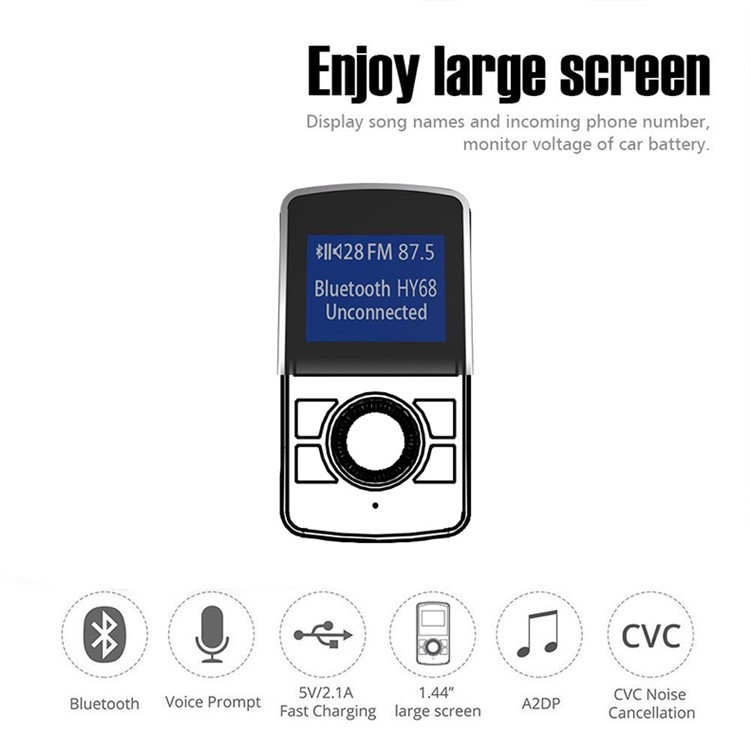 HY68 FM Transmitter Wireless In-car Bluetooth Car Kit MP3 Player Dual USB Car Charger-5