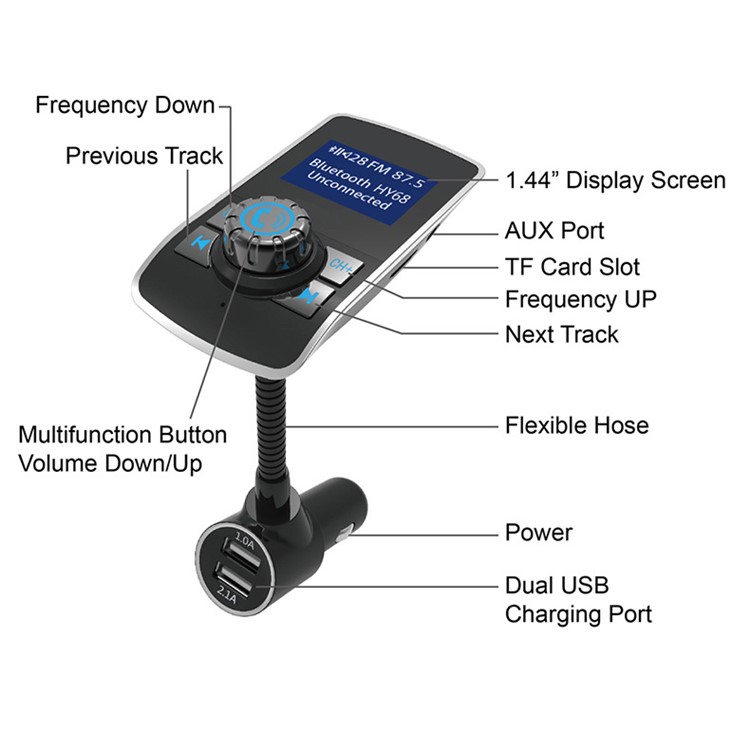 HY68 FM Transmitter Wireless In-car Bluetooth Car Kit MP3 Player Dual USB Car Charger-8