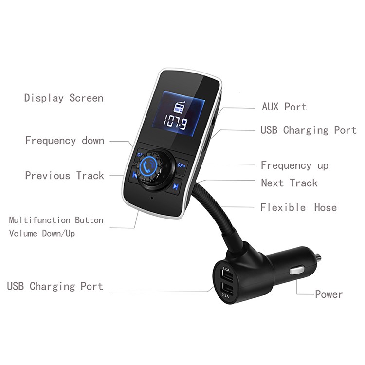 HY68 FM Transmitter Wireless In-car Bluetooth Car Kit MP3 Player Dual USB Car Charger-9