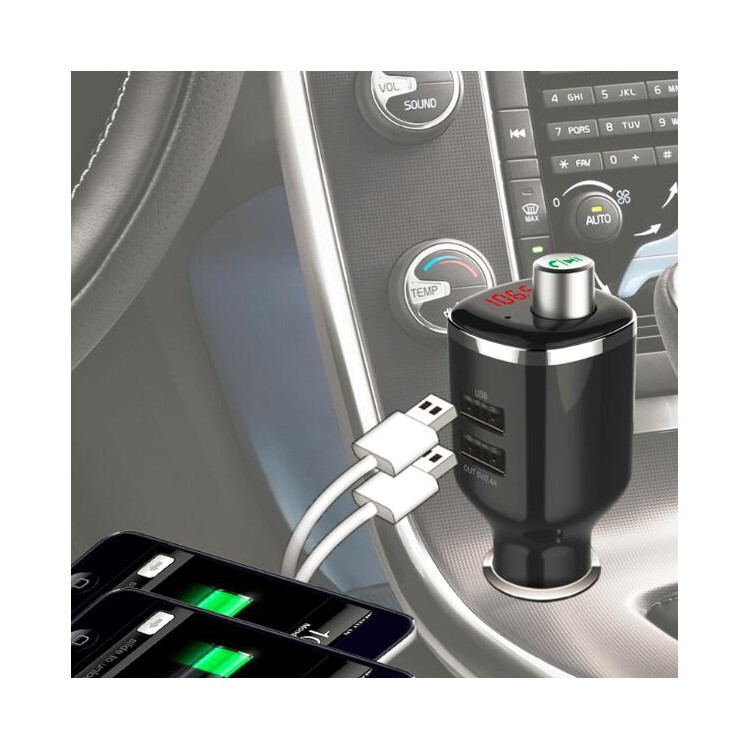 BC23 LED Monitor FM Transmitter Wireless Bluetooth Hands-free Car Kit with Dual-USB Ports Car Charger-1