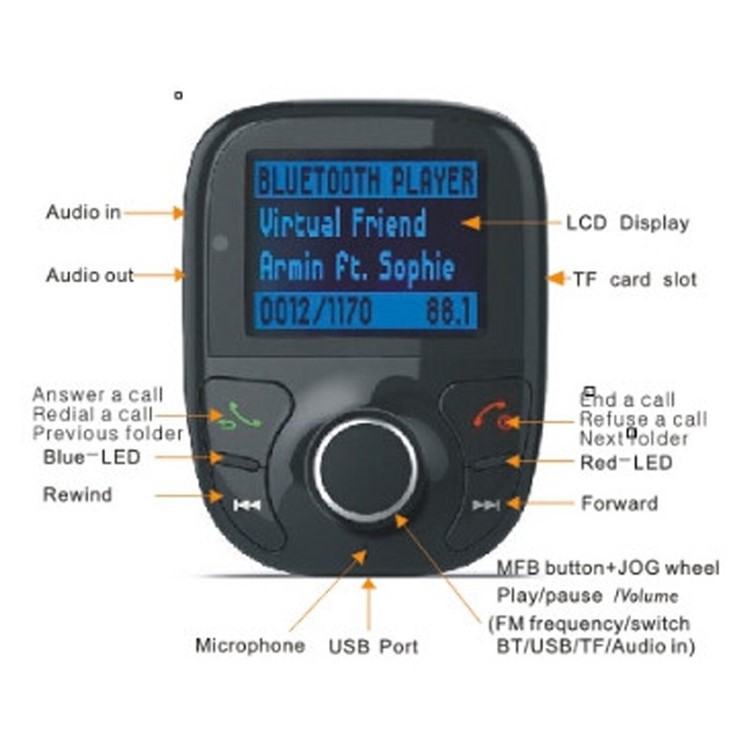 BT002 Bluetooth Car MP3 Audio Player FM Transmitter with Remote Control LCD Screen USB Charger-2