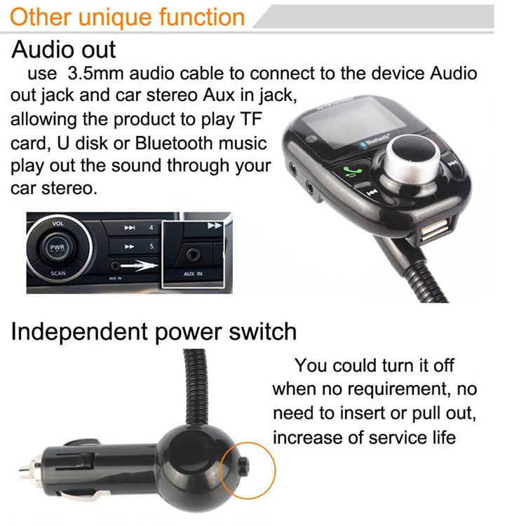 BT002 Bluetooth Car MP3 Audio Player FM Transmitter with Remote Control LCD Screen USB Charger-8