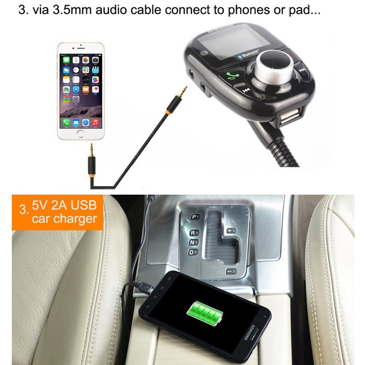 BT002 Bluetooth Car MP3 Audio Player FM Transmitter with Remote Control LCD Screen USB Charger-9